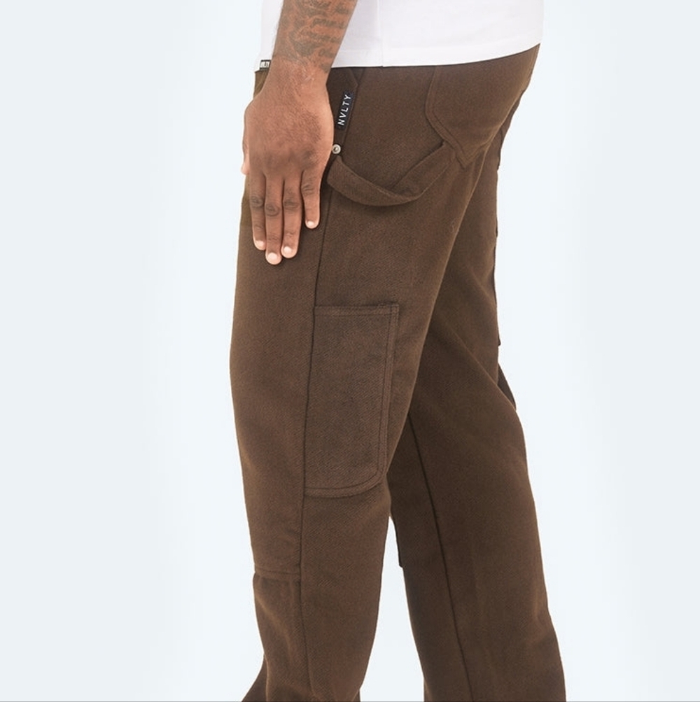 NVLTY Heavyweight Wool Carpenter Rivet Pants Brown Medium Streetwear NEW